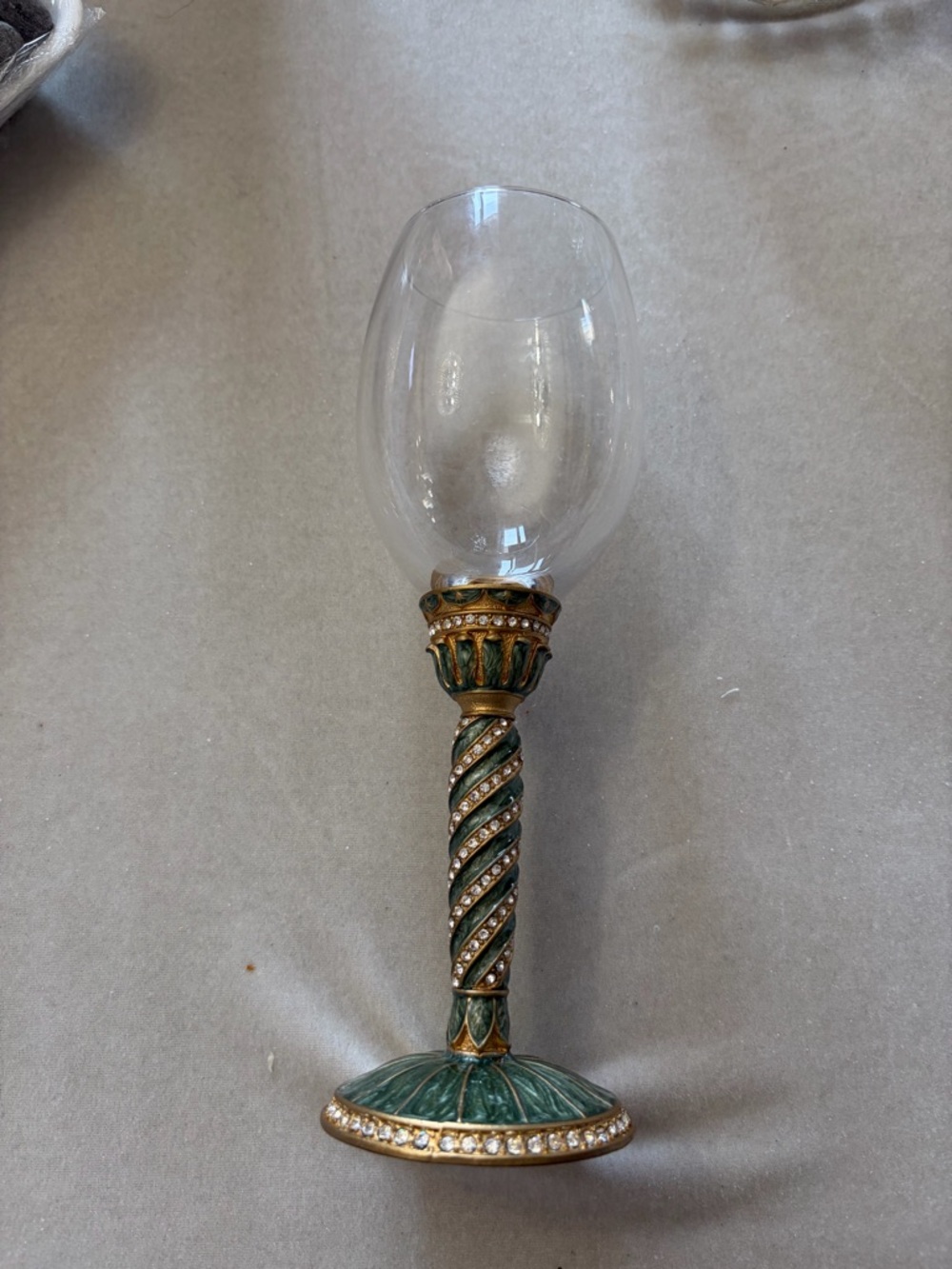 Green and Gold Jeweled Wine Glass - Decorative Stemware
